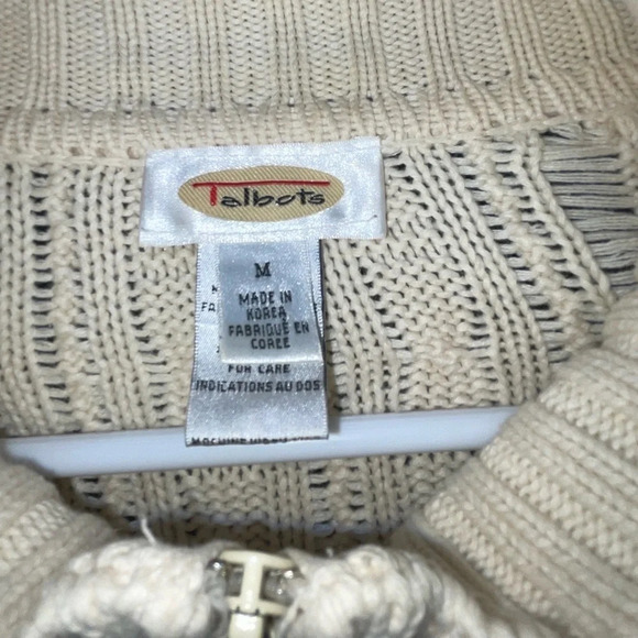 Talbots Cable Knit Women’s Zip up Sweater Jacket. Cream Sz Medium 100% Cotton - Picture 5 of 8